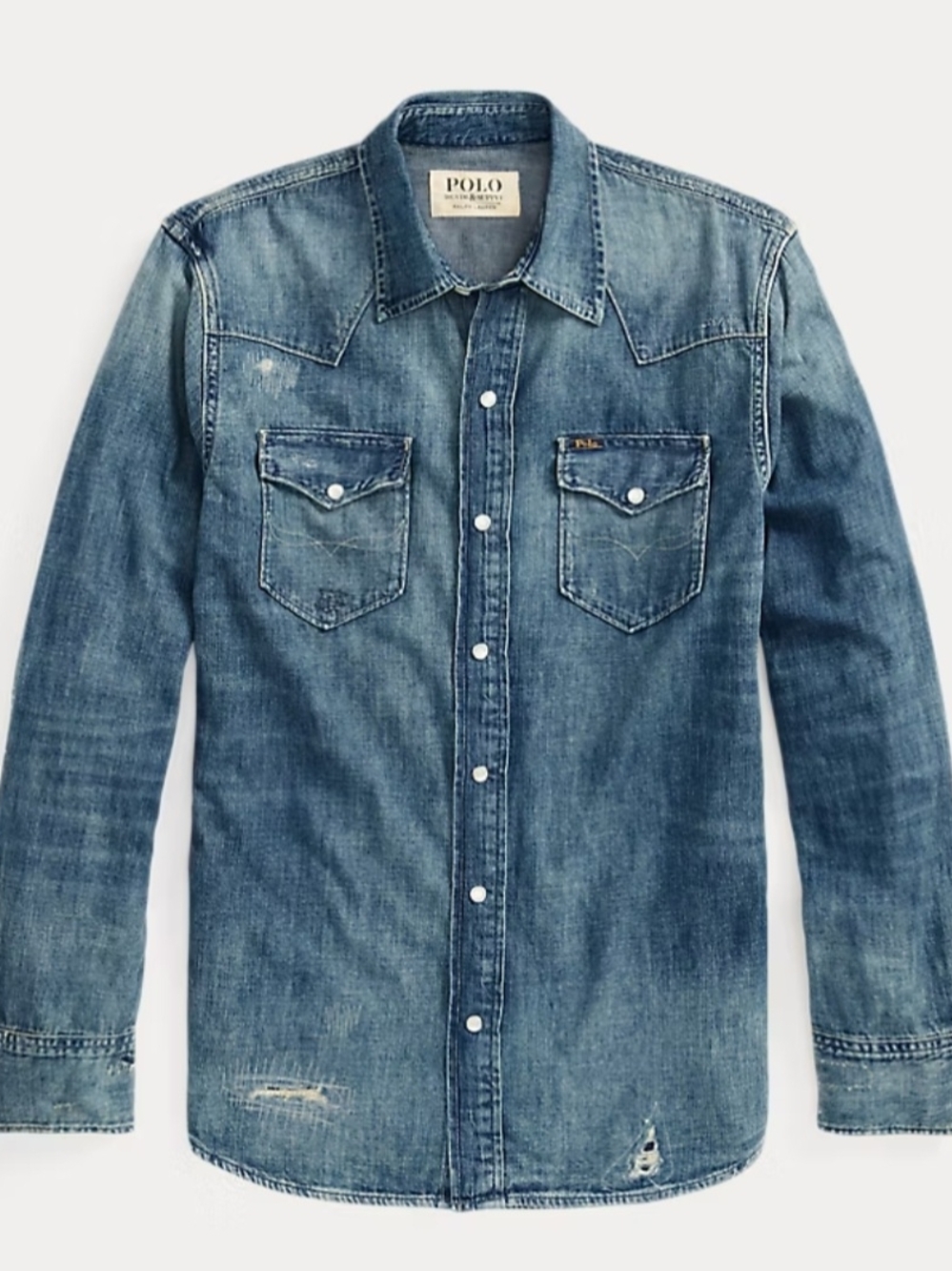 Ralph Lauren Denim & Supply Distressed Blue Denim Western Shirt